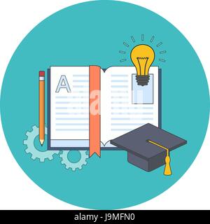 Education, learning, studying concept. Flat design. Icon in turquoise circle on white background Stock Vector