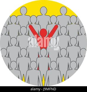 Unusual person in the crowd concept. Flat design. Icon in orange circle on white background Stock Vector