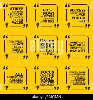 Set of motivational quotes about action, goals, achievement, success, dreams and work. Simple note design typography poster. Vector illustration Stock Vector