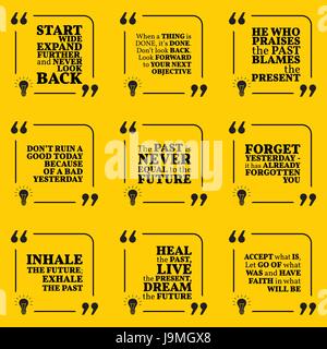 Set of motivational quotes about past, goals, yesterday, future and present. Simple note design typography poster. Vector illustration Stock Vector