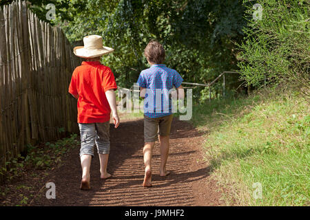 boys at barefoot trail, Egestorf, Lower-Saxony, Germany Stock Photo ...