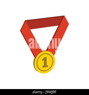 Gold medal symbol. Flat Isometric Icon or Logo. 3D Style Pictogram for Web Design, UI, Mobile App, Infographic. Vector Illustration on white backgroun Stock Vector
