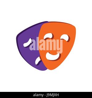 Comedy and Tragedy theater masks symbol. Flat Isometric Icon or Logo. 3D Style Pictogram for Web Design, UI, Mobile App, Infographic. Vector Illustrat Stock Vector