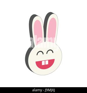 Smiling Bunny symbol. Flat Isometric Icon or Logo. 3D Style Pictogram for Web Design, UI, Mobile App, Infographic. Vector Illustration on white backgr Stock Vector