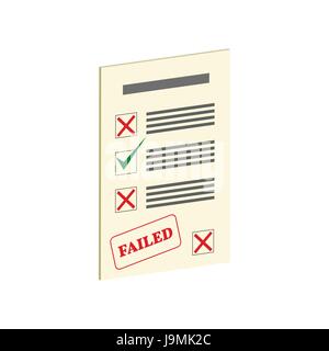 Exam Fail symbol. Flat Isometric Icon or Logo. 3D Style Pictogram for Web Design, UI, Mobile App, Infographic. Vector Illustration on white background Stock Vector