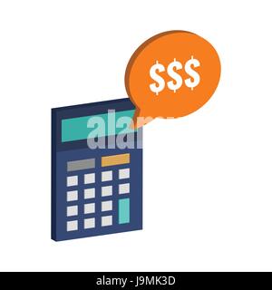Calculator and dollar symbol. Flat Isometric Icon or Logo. 3D Style Pictogram for Web Design, UI, Mobile App, Infographic. Vector Illustration on whit Stock Vector