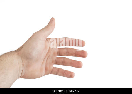 Open man's hand for gesture isolated on white background Stock Photo