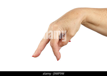 Woman hand showing the walking fingers isolated on white background. Female hand showing gesture with two fingers down. Includes clipping path. Stock Photo