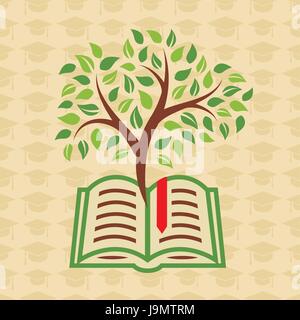 Education Concept with book and tree Stock Vector
