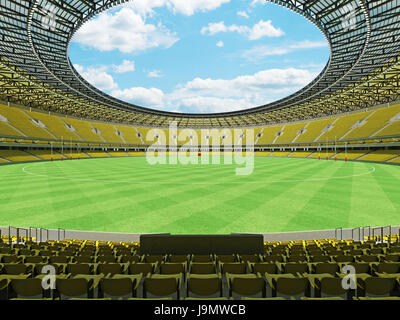 3D render of a round Australian rules football stadium with  yellow seats and VIP boxes for fifty thousand fans Stock Photo