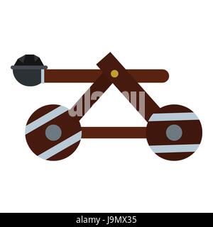 Medieval siege catapult icon, flat style Stock Vector