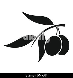 Olive tree branch with two olives icon Stock Vector