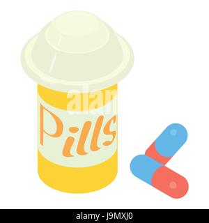 Pills in jar icon, isometric 3d style Stock Vector