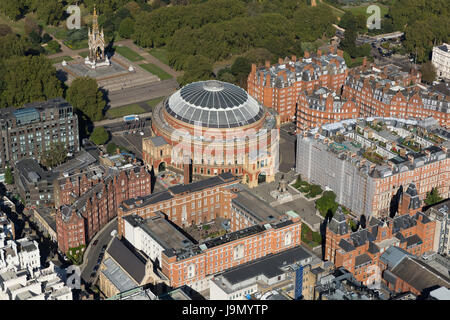 Aerial view of the Royal Albert Hall and Albert memorial, Kensington Gore, Kensington Gardens, London. The concert hall opened in 1871 Stock Photo