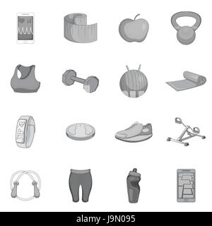 Fitness icons set, gray monochrome style Stock Vector