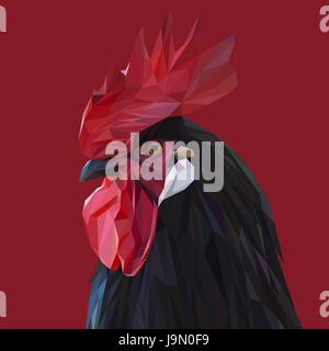 Rooster low poly design. Triangle vector illustration. Stock Vector