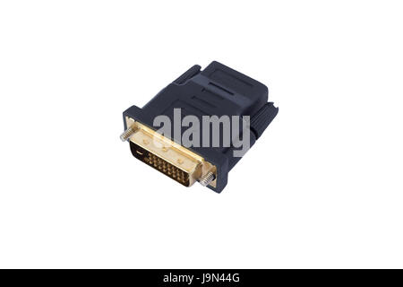 DVI to HDMI Digital Port converter or adapter on isolated white background. Stock Photo