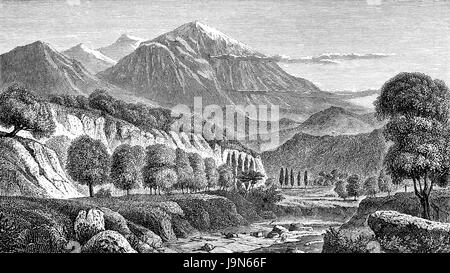 The Mount Olympus, the highest mountain in Greece, illustration, 19th century Stock Photo