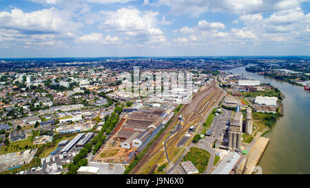 Aerial view of Nantes city on a cloudy day, Loire Atlantique, France Stock Photo