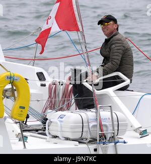 AJAXNETPHOTO. 29TH MAY, 2017. PLYMOUTH, ENGLAND. - TRANSAT - IRISH OSTAR ENTRY CONOR FOGERTY SKIPPERED THE YACHT BAM.  PHOTO:TONY CARNEY/AJAX REF:TC172905 92 Stock Photo