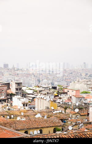 Rooftops with satellite dishes in Istanbul, Turkey. Stock Photo