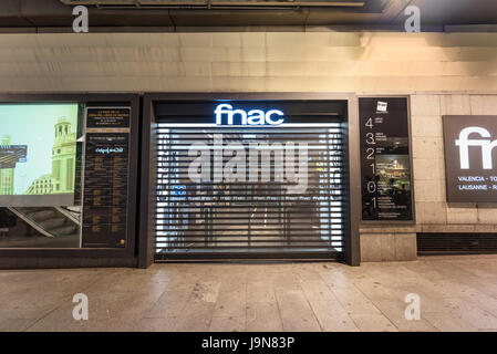 Madrid, Spain - May 25, 2017: Fnac store in Madrid Preciados street. Fnac is a French chain of stores specializing in the distribution of cultural and Stock Photo