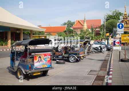 CHIANG MAI, THAILAND -MAY 5 2017:  Tuk tuk taxi chiangmai, Service in city and around. Photo at New Chiangmai bus station, thailand. Stock Photo