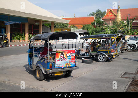 CHIANG MAI, THAILAND -MAY 5 2017:  Tuk tuk taxi chiangmai, Service in city and around. Photo at New Chiangmai bus station, thailand. Stock Photo