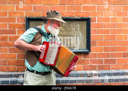 Australian musician playing outside Paddy's market. Sydney, Australia. Stock Photo