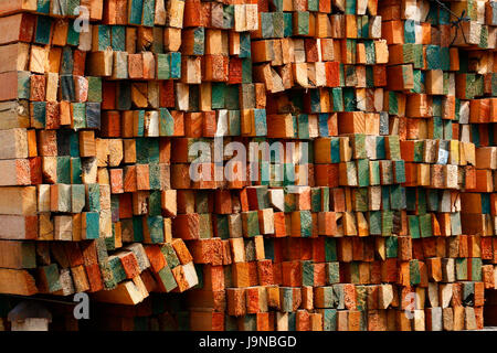 pattern of wooden blocks in transporting truck Stock Photo