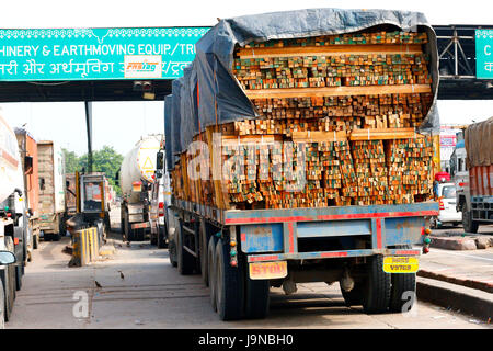 Truck transporting wood blocks Stock Photo