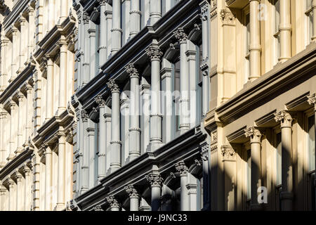 Cast iron facades and ornamentation. Nineteenth century buildings in Manhattan's Soho neighborhood. New York City Stock Photo
