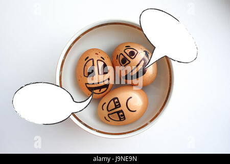 Eggs with painted face. Photo for your design. Stock Photo