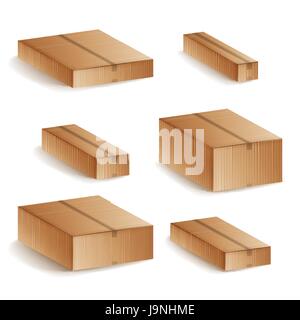 Realistic Cardboard Boxes Set Isolated Vector Illustration. Closed Delivery Cardboard 3d Realistic Decorative Box Icons Set Isolated. Stock Vector