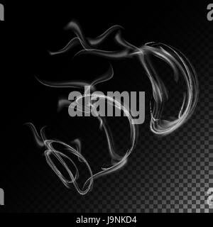Realistic Cigarette Smoke Waves Vector. Smoke Or Steam Texture, Created With Gradient Mesh. Smoke Isolated Over Black. Smoke Rings. Stock Vector