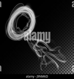 Realistic Cigarette Smoke Waves Vector. White And Grey Smoke Circle. Isolated On Checkered Background Stock Vector