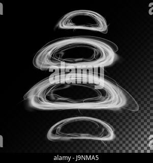 Realistic Cigarette Smoke Waves Vector. 3d Illustration. Smoking Symbols On Gray. Smoke Rings. Stock Vector