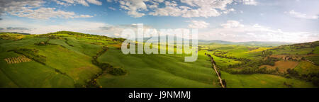Tuscany countryside hills, stunning aerial view in spring. Stock Photo