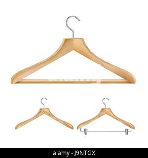 Wooden Clothes Hangers Vector. Illustration Of Classic Clothes Hanger Isolated Stock Vector