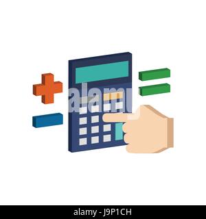 Calculate on Calculator symbol. Flat Isometric Icon or Logo. 3D Style Pictogram for Web Design, UI, Mobile App, Infographic. Vector Illustration on wh Stock Vector