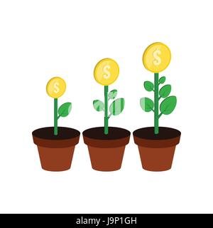 Money growth concept symbol. Flat Isometric Icon or Logo. 3D Style Pictogram for Web Design, UI, Mobile App, Infographic. Vector Illustration on white Stock Vector