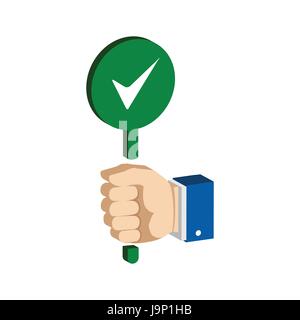 Hand with true, accept sign. Flat Isometric Icon or Logo. 3D Style Pictogram for Web Design, UI, Mobile App, Infographic. Vector Illustration on white Stock Vector