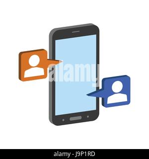 Mobile Chatting symbol. Flat Isometric Icon or Logo. 3D Style Pictogram for Web Design, UI, Mobile App, Infographic. Vector Illustration on white back Stock Vector