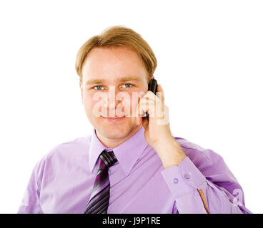 Businessman talking on cell phone isolated Stock Photo