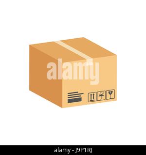 Cardboard Box, Parcel symbol. Flat Isometric Icon or Logo. 3D Style Pictogram for Web Design, UI, Mobile App, Infographic. Vector Illustration on whit Stock Vector