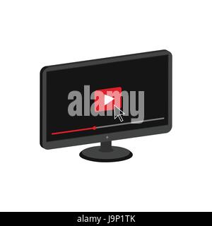 Play video on display concept symbol. Flat Isometric Icon or Logo. 3D Style Pictogram for Web Design, UI, Mobile App, Infographic. Vector Illustration Stock Vector