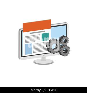 Web development concept symbol. Flat Isometric Icon or Logo. 3D Style Pictogram for Web Design, UI, Mobile App, Infographic. Vector Illustration on wh Stock Vector