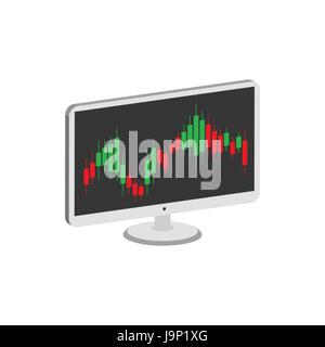 Display with Candlestick Trading Chart, Stock Market symbol. Flat Isometric Icon or Logo. 3D Style Pictogram for Web Design, UI, Mobile App, Infograph Stock Vector