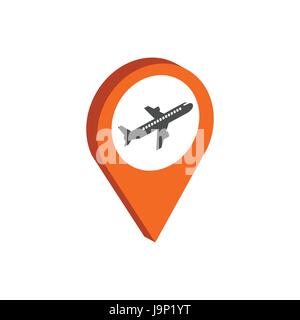 Map Pointer with Airplane symbol. Flat Isometric Icon or Logo. 3D Style Pictogram for Web Design, UI, Mobile App, Infographic. Vector Illustration on  Stock Vector