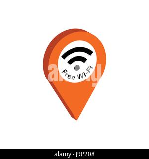Map Pointer with Wi-Fi symbol. Flat Isometric Icon or Logo. 3D Style Pictogram for Web Design, UI, Mobile App, Infographic. Vector Illustration on whi Stock Vector
